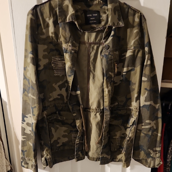 Love Tree Jackets & Blazers - Love Tree Olive Camouflage Field Jacket